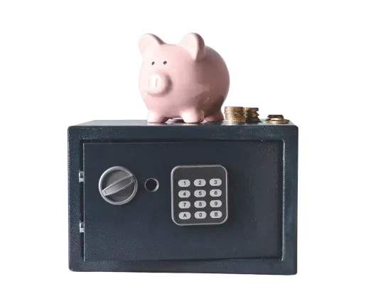 a piggybank and a safe